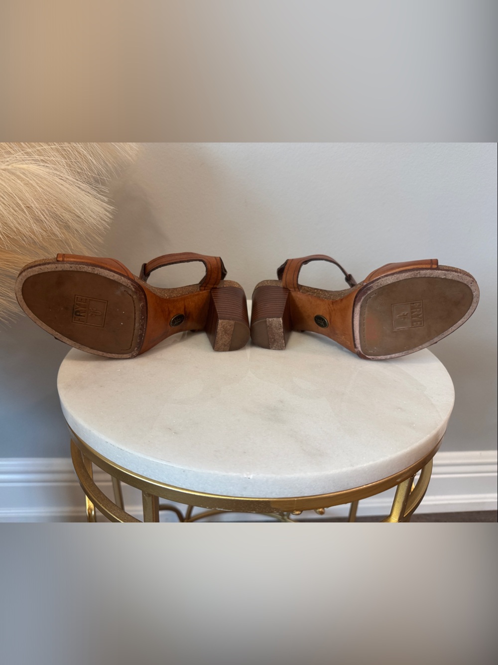 Frye Cognac Leather T-Strap Block Heel Sandals - Picture 8 of 11